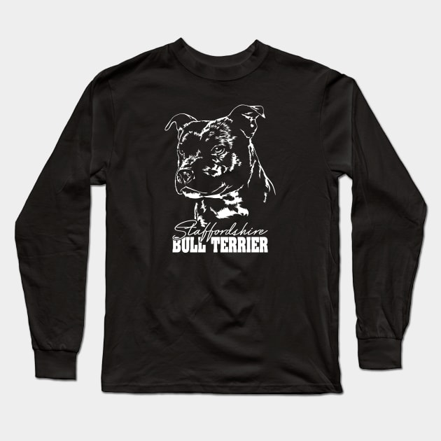 Staffordshire Bull Terrier lover dog portrait Long Sleeve T-Shirt by wilsigns